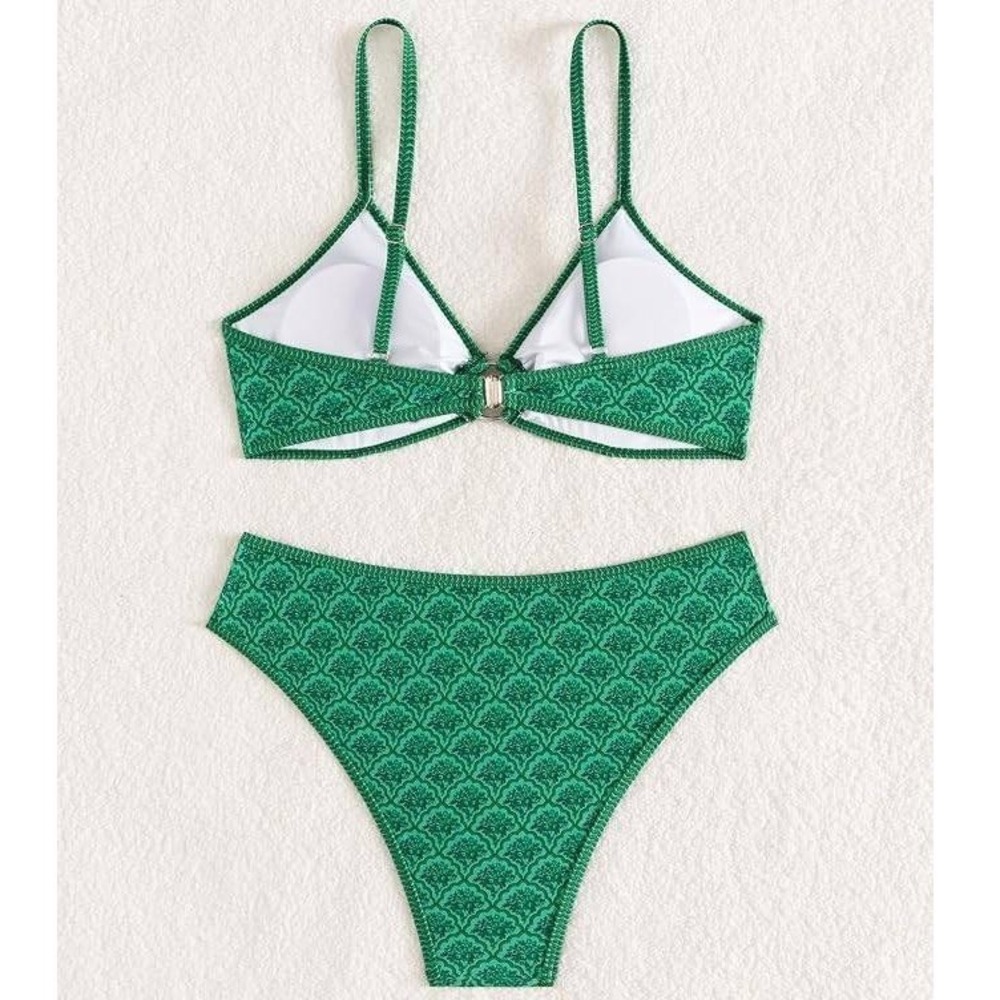 MSRP $39 Fanuerg Women's XS Triangle Bikini Set O Ring Linked Two Piece Swimsuit